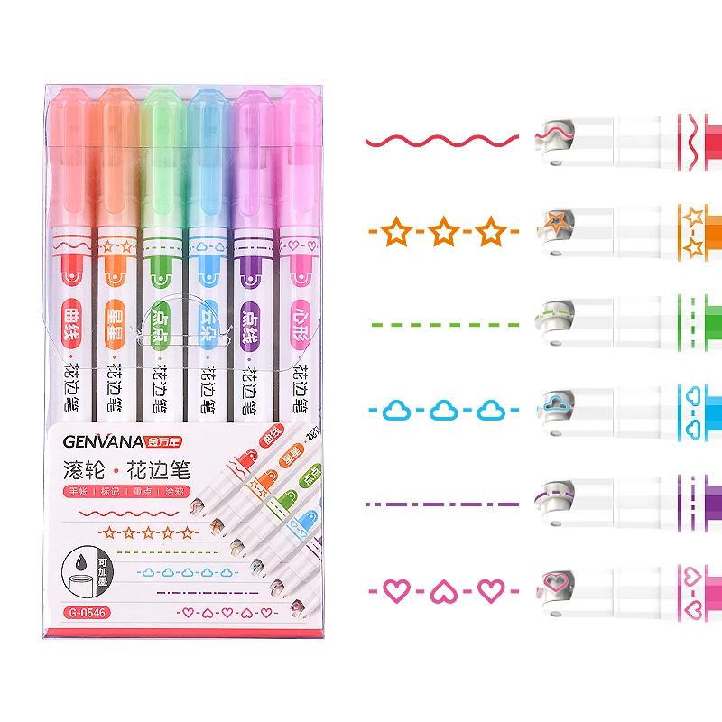 Haile 6 pçs linha de onda laço rolo highlighter caneta conjunto com estrelas nuvens formas dicas finas curva linha canetas esboço arte marcadores caneta - Image 1