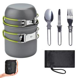 Acampamento panelas conjunto de cozinha equipamento sobrevivência ao ar livre antiaderente utensílios de mesa chaleira pote pan tigela caminhadas viagem portátil churrasco piquenique - Image 1