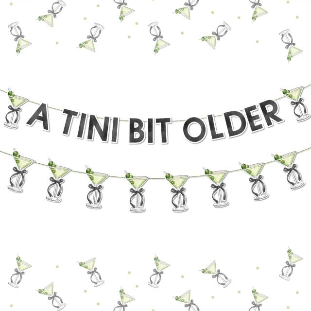 Decoração de Festa de Aniversário Feminina Fangleland-Martini em Preto e Verde: Banner Elegante para um Toque Sofisticado