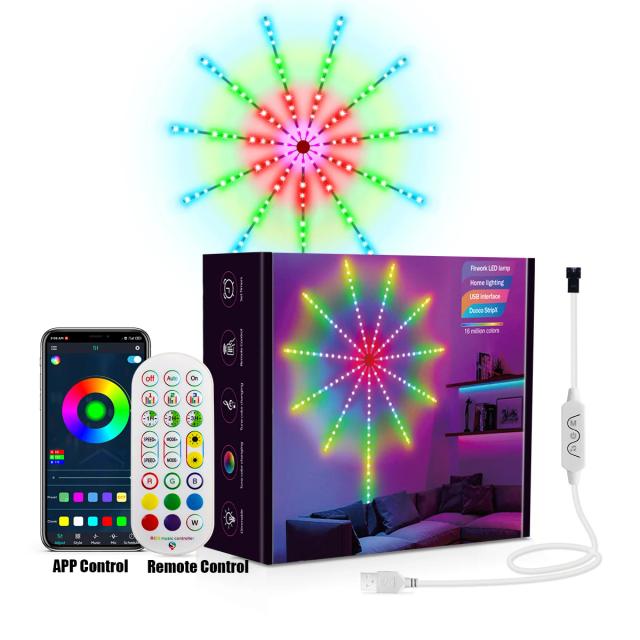 Luzes de Fogos de Artifício LED RGB Bluetooth 2024 com Sincronização Musical e Controle por App e Voz