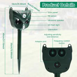 Solar Ultrasonic Animal Repeller, IPX4 Ultra Sonic, Outdoor Pest Scare, Repelente de Roedores, PIR, Cão, Gato, Guaxinim, Novo - Image 4