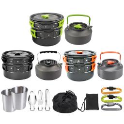 1 conjunto ao ar livre panelas panelas de acampamento piquenique conjunto de utensílios de cozinha antiaderente com colher dobrável garfo faca chaleira copo - Image 6