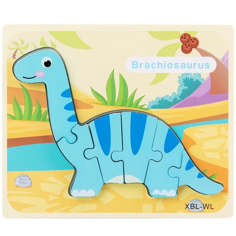 Bebê de madeira dos desenhos animados dinossauro 3d quebra-cabeça para crianças menino menina montessori aprendizagem precoce educacional puzzle brinquedos - Image 1