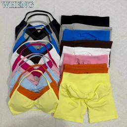 Wheng 2 pçs yoga terno de fitness feminino sem costura rendas sutiã de yoga superior cintura alta treino scratch shorts terno esportivo terno de fitness - Image 6
