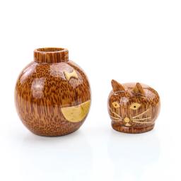 Madeira de coco bonito gato palito titular recipiente organizador artesanal requintado toothpick cotonete caixa armazenamento mesa decoração - Image 2