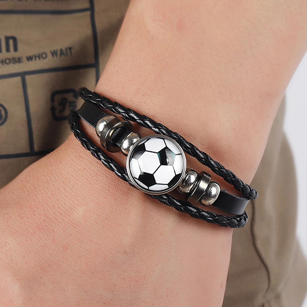 Pulseira de couro personalizada masculina, pulseira estilo fã de futebol, acessório personalizado para férias, 1pc - Image 1