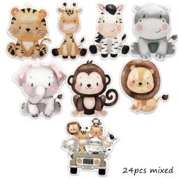 Animais selvagens Adesivos para Crianças, Doces e Caixa Pegajosa, Selva e Safari, Decoração de Festa de Feliz Aniversário, Embalagem de Bolinhos DIY, 24PCs - Image 2