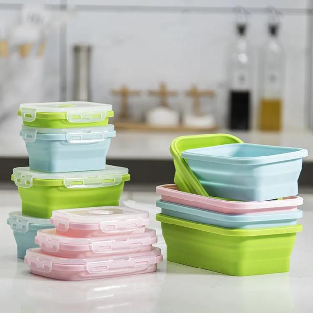 Container Dobrável de Silicone para Alimentos - Prático, Portátil e Ideal para Casa, Cozinha e Atividades ao Ar Livre em 4 Tamanhos