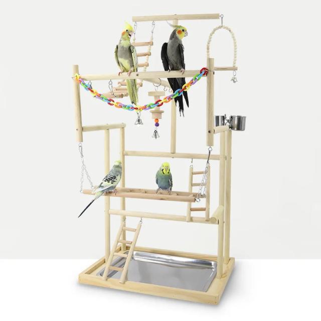 Playground Criação de Pássaros: Papagaio de Madeira com Escadas, Playstand, Perchers e Brinquedos Interativos