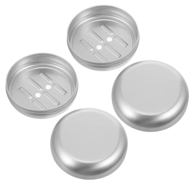 Conjunto de Caixa de Sabão de Metal com Tampa e Prato Redondo, Suporte de Drenagem - Recipiente de Banheiro de Alumínio para Viagem (2 Peças)