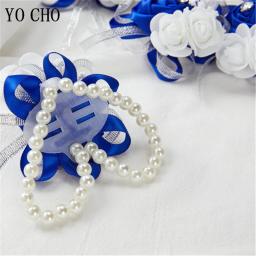 Pulseira elástica pérola para meninas, seda rosa, flores de pulso dama de honra, pulseira de casamento, flores mão, acessórios casamento - Image 6