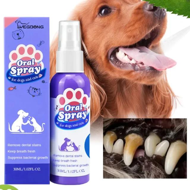 Spray Dental para Animais: Elimina Manchas e Mau Hálito em Cães e Gatos, Higiene Bucal e Desodorante Fresco, 30ml