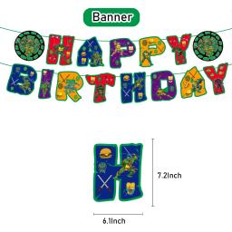 Descartável Birthday Party Banner e Bolo Topper, Bandeira Pendurada, Conjunto de Balões, Decorações, Teenage Mutant Ninja Turtles, Quente - Image 3