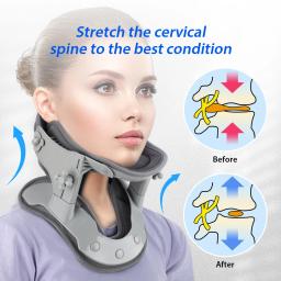 Suporte de pescoço para órtese Colar cervical ajustável Corretor de postura fixável Alinhamento da coluna vertebral de tração, cinta de alongamento - Image 1