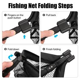 Rede de pesca flutuante, rede de pouso dobrável, fácil captura e liberação com poste telescópico, rede de peixes revestida de borracha para água salgada e água doce - Image 4