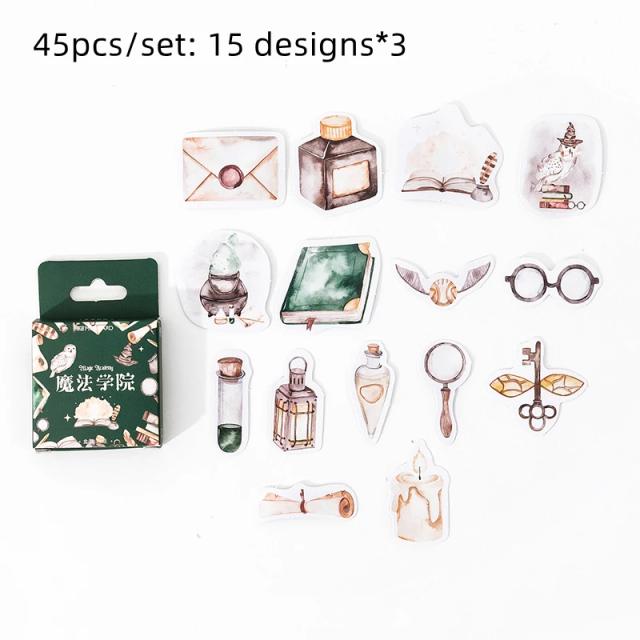 Conjunto de 45 Adesivos Mini Retro para Decoração de Álbum, Livro e Notas - Mundo Mágico F7106