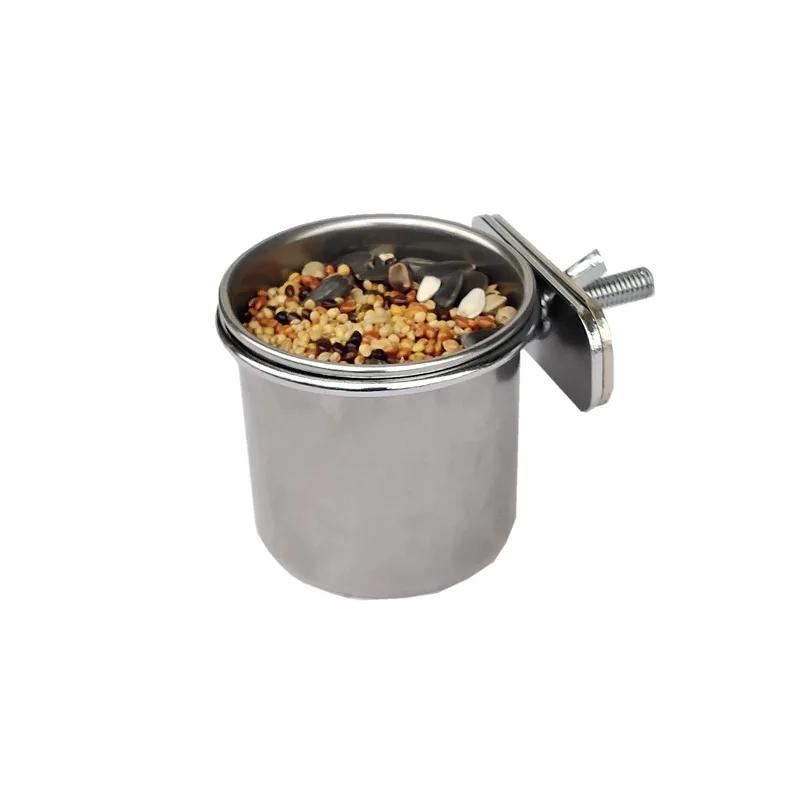 Copos de alimentação de papagaio de aço inoxidável Prato alimentador de pássaros Tigelas removíveis para alimentos Suporte de braçadeira para gaiola Pequenos animais - Image 1