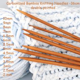Agulha de tricô reto de bambu carbonizado de ponto duplo 14inch 36cm 10 9 8 7 6.5 6 5.5 5 4.5 4 3.5 3 2.5 2 mm Agulhas de malha - Image 1