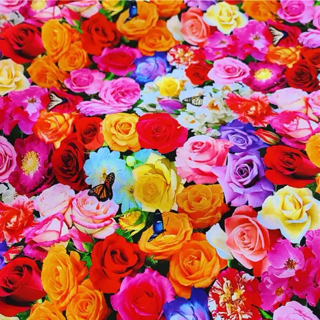 Tecido de Algodão Puro com Estampa de Flores em Pintura a Óleo para Vestidos e Roupas Artesanais - Meio Metro