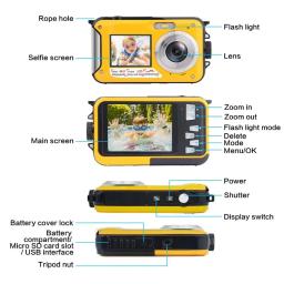 Câmera Digital Subaquática Self-Timer para Mergulho, 16X Dual Screen, Impermeável, HD, 2.7K, 48MP, Gravação de Vídeo - Image 5