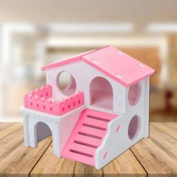 Casa de hamster de madeira para pequenos animais de estimação, esconderijo respirável, lazer duplo seguro, cobaia, cabana viva, brinquedo de treinamento de animais pequenos - Image 3