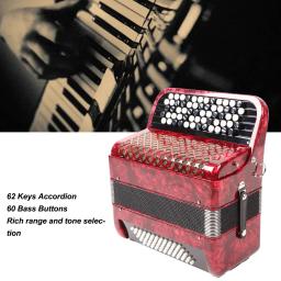 Acordeão educativo para crianças, instrumento musical com alças, teclado vermelho, 60 botões graves, 62 teclas - Image 3