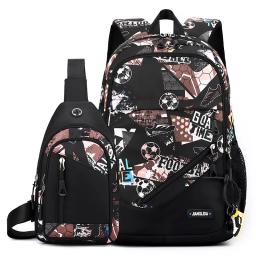 Mochilas de impressão de futebol com saco peito para adolescentes, Mochila de grande capacidade para estudante do ensino médio, Mochilas legais, 2pcs por conjunto - Image 6