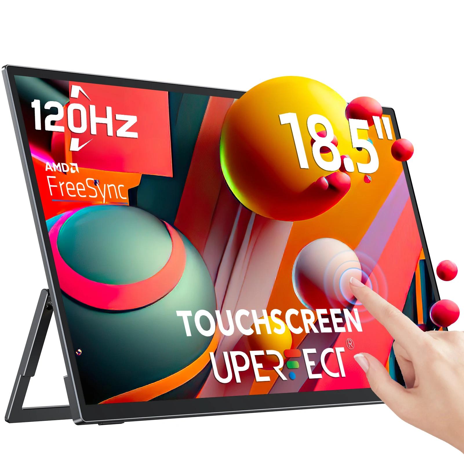 Monitor portátil UPERFECT Tela sensível ao toque de 18,5 polegadas 120 Hz com suporte ajustável VESA e 180 ° Ultrafino e leve UHD FreeSync IPS HDR Tela de jogos USB C Segundo monitor de viagem para laptop PC Mac Switch - Image 1
