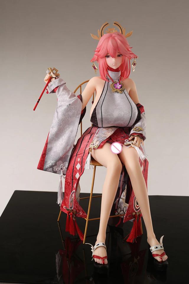 RENHEYUOU Boneca de Silicone Estilo Japonês Deusa Cabelo Longo Rosa Traje Batalha Prata Vermelho 160cm