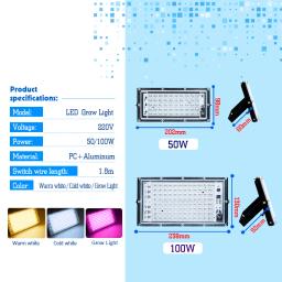 Full Spectrum LED Grow Light, Phyto Lâmpada para Plantas, 50W, 100W, AC 220V, LED Grow Lamp, Iluminação de Crescimento - Image 2
