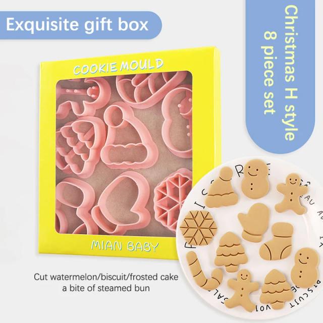 Conjunto de 8 Moldes de Biscoito de Natal com Cortadores e Carimbos Temáticos