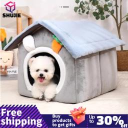 Dobrável casa do cão interior quente sofá canil cama esteira para pequenos médios grandes cães gatos quente filhote de cachorro caverna ninho de gato inverno produtos para animais de estimação - Image 1