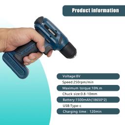 Donumeh 8v sem fio chave de fenda elétrica mini furadeira elétrica sem fio chave de fenda bateria recarregável ferramentas elétricas manutenção - Image 2