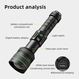 Lanterna led recarregável de alta potência, lanterna tática forte, lâmpada de luz dura de longo alcance para acampamento ao ar livre e caminhadas - Image 3