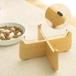 Tigela de gato cerâmica com cremalheira de bambu Alta tigela de comida lenta, Tigela de estimação antiasfixia, Proteção da coluna cervical - Image 1