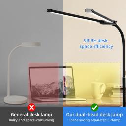 LED Dimmable Duplo Cabeça Desk Lamp, Monitor de Computador Luz, Reading Table Lamp, Escritório de Estudo, Estudo, Trabalhando, USB, Folding - Image 3