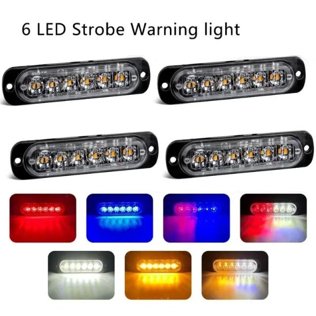 Sinalização de Emergência para Carros: Luzes LED Estroboscópicas de 12V e 24V com 6 LEDs para Uso Policial e de Emergência