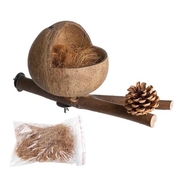 Ninho Natural de Casca de Coco para Aves, Confortável Refúgio para Papagaios e Periquitos, Ideal para Aves do Amor
