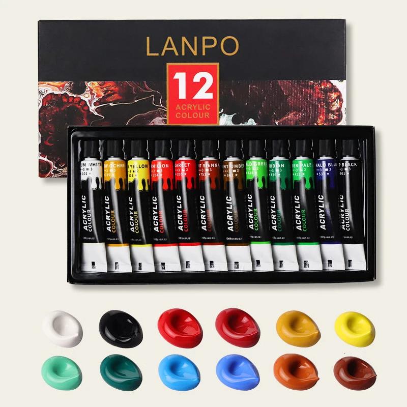 LANPO-Conjunto Profissional de Tintas Acrílicas, Pigmento Pintura, Desenho Artista, Óleo de Vidro de Tecido, Tinta Aquarela, 12ml, 12ml, 24 cores - Image 1