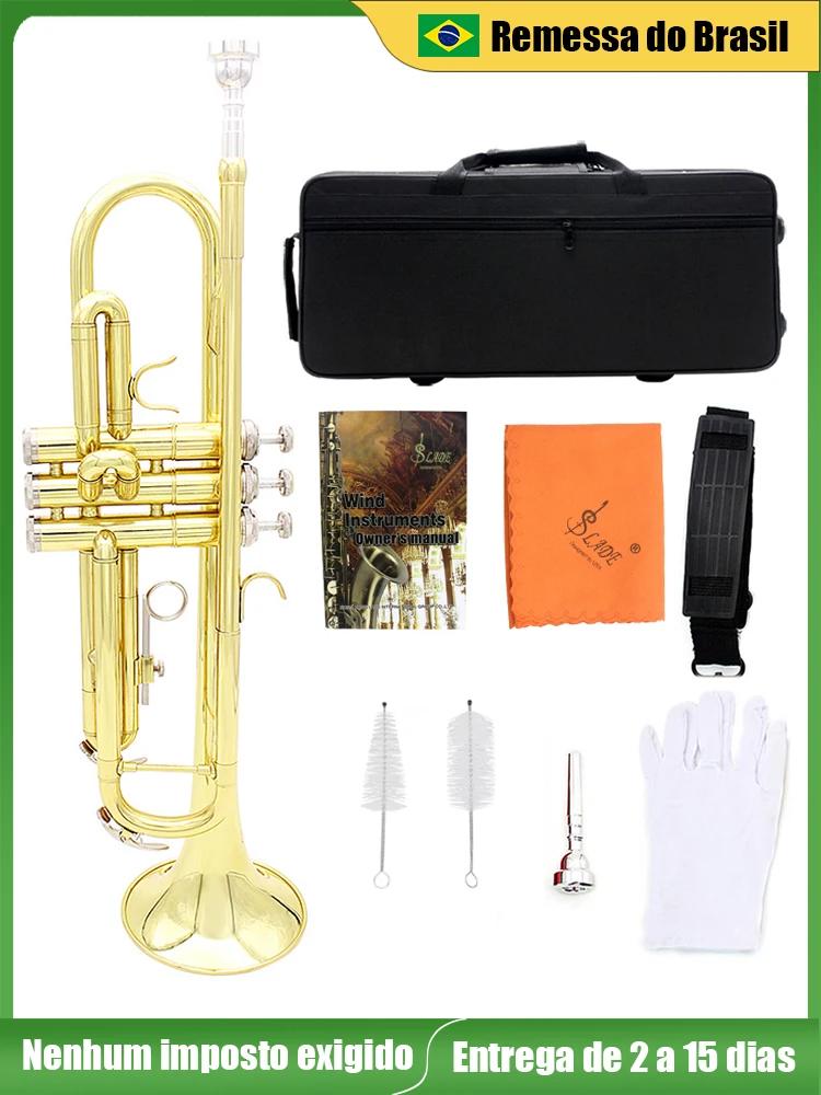 Trompete Corporal de Latão SLADE-Bb, Trompete Musical, Trompeta Profissional, Instrumento de Sopro com Estojo, Peças e Acessórios Bocais - Image 1