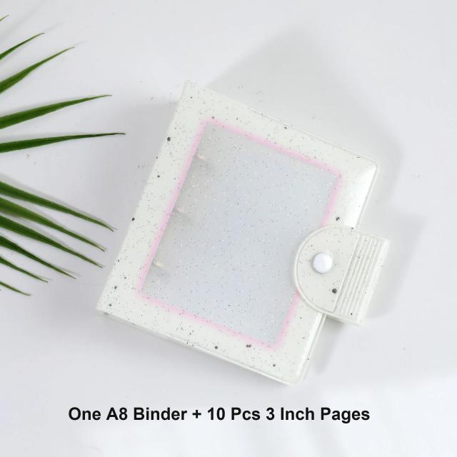 Álbum de Fotos Kpop com Fivela Magnética, 3 Anéis, Glitter e 10 Folhas para 20 Bolsos A8