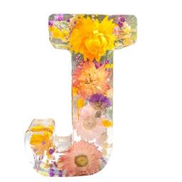 Luzes decorativas florais da noite, Lâmpada de resina com letra inicial, flor seca, ornamentos criativos, decoração de lâmpada de mesa - Image 1