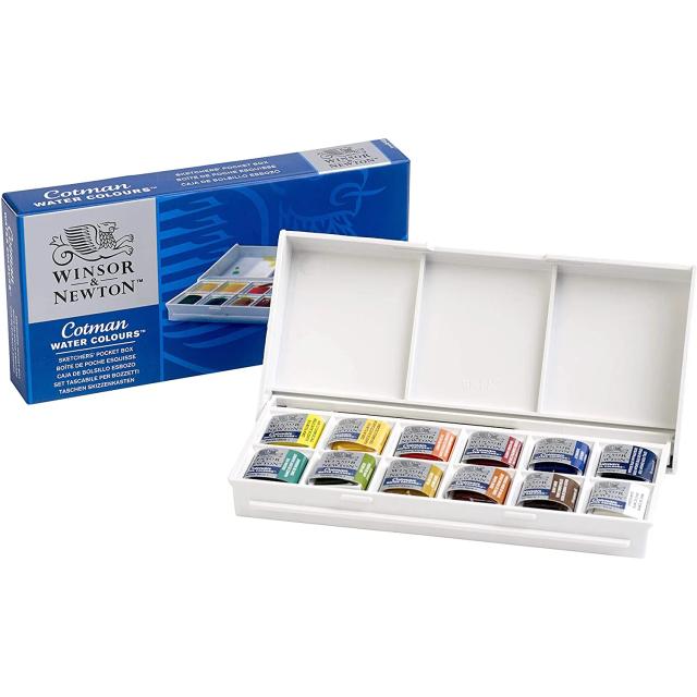 Conjunto Portátil de Aquarela Winsor & Newton Cotman com 12 Cores Sólidas para Pintura e Sketching