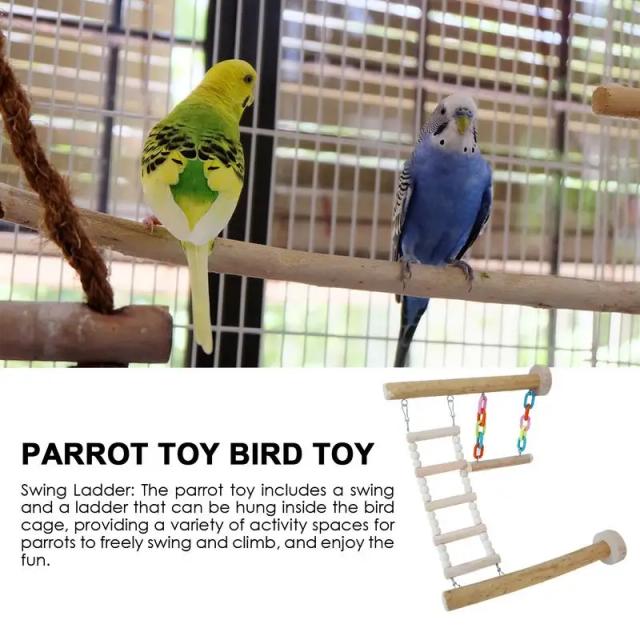 Acessórios para Gaiolas: Brinquedos em Rede e Balanço de Madeira para Papagaios e Cockatiels