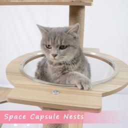 Grande espaço cápsula torre para gatos, escalada animais suprimentos, arranhando casa, madeira gato condomínio, árvore moderna de luxo, 147cm, 54,51" - Image 4