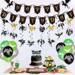Decorações de festa de aniversário temáticas do dragão para meninos, redemoinhos suspensos, banner e balões, verde e preto, suprimentos para festa - Image 3