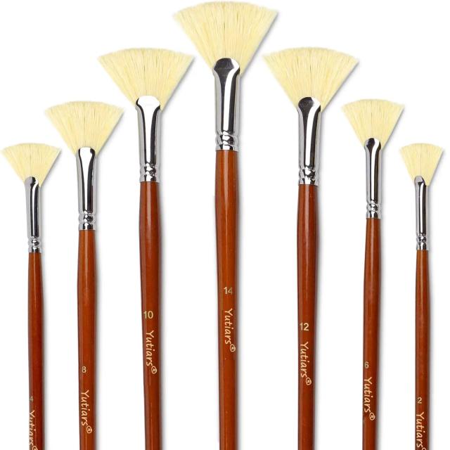 Conjunto Premium de Pincéis de Pintura com 7 Peças, Cerdas Naturais de Porco e Cabo Longo em Madeira para Acrílico