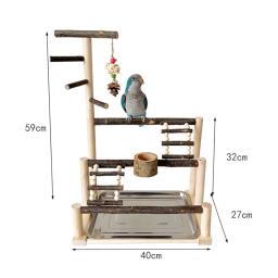 Suporte de poleiro de madeira natural para playground de pássaros, papagaio, com bandeja de aço inoxidável, escada, copo de alimentação para pássaros, acessórios de suprimentos - Image 6