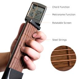 6 cordas Pocket Guitar Chord Trainer, Folk Guitar Practice Tool, 6 trversos com acordes rotativos, tela de gráfico para iniciantes - Image 3