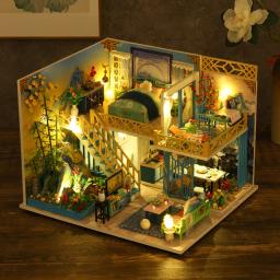 Diy casa de boneca de madeira casa flor quarto kits de construção em miniatura casa de bonecas com móveis roombox brinquedos para meninas presentes natal - Image 2